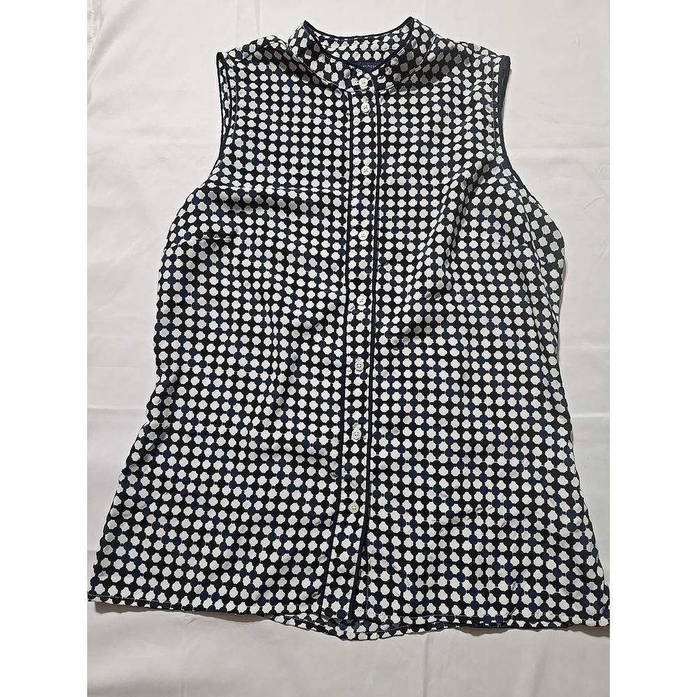 Tommy Hilfiger Womens Medium Navy Blue Geometric Chiffon Blouse Sleeveless Top